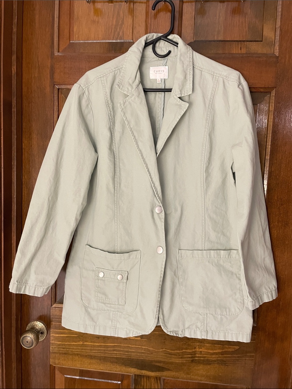 Curve Appeal blazer, light denim, pale mint green, size L, great condition